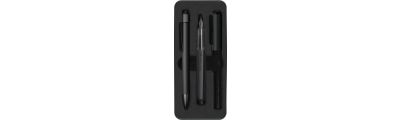 Faber-Castell Hexo mate preto em caixa de oferta esferográfica e caneta-tinteiro preta